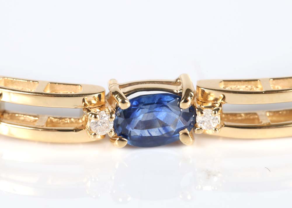 14K Yellow Gold 6.75 CTW Sapphire and Diamond Tennis Bracelet