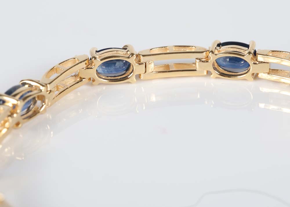 14K Yellow Gold 6.75 CTW Sapphire and Diamond Tennis Bracelet