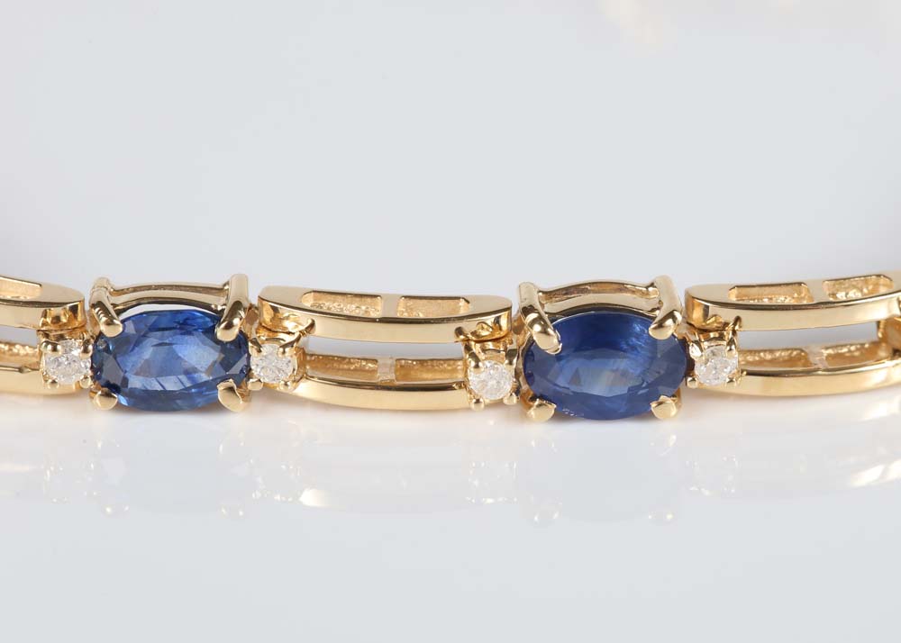 14K Yellow Gold 6.75 CTW Sapphire and Diamond Tennis Bracelet
