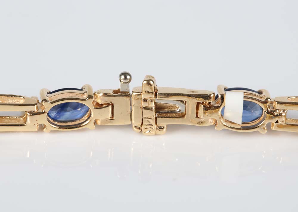 14K Yellow Gold 6.75 CTW Sapphire and Diamond Tennis Bracelet