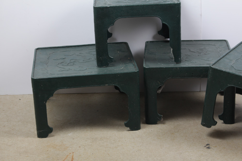 Four Sculpted Resin Chinese Tables