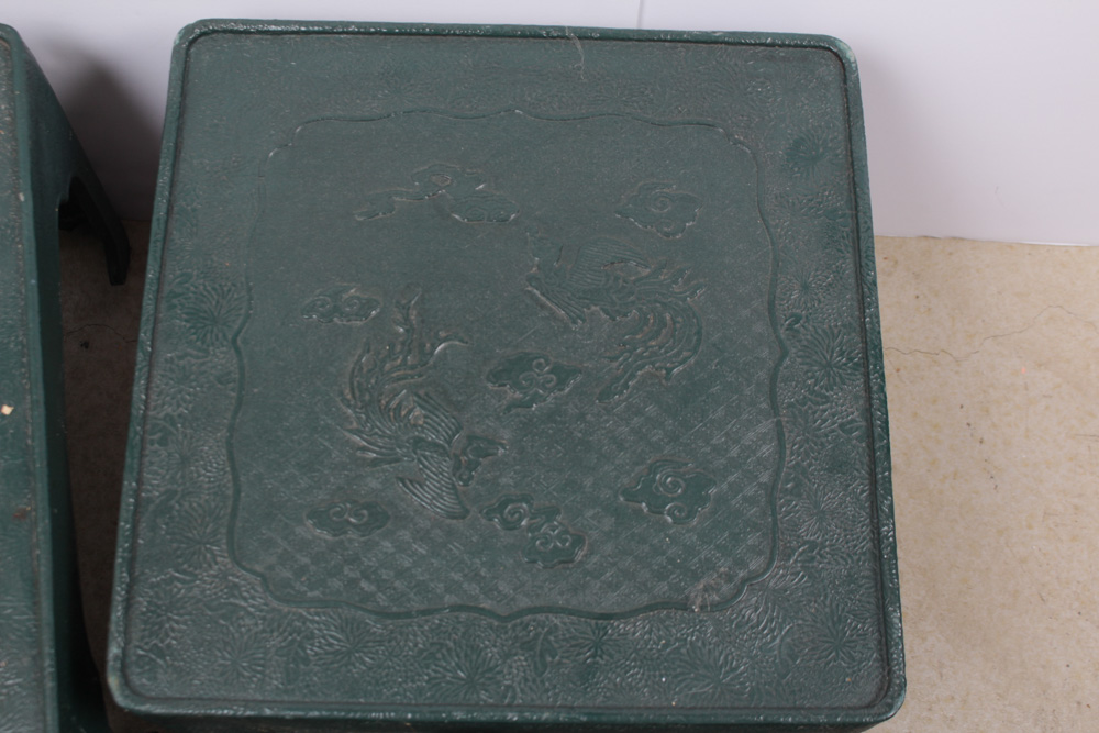 Four Sculpted Resin Chinese Tables