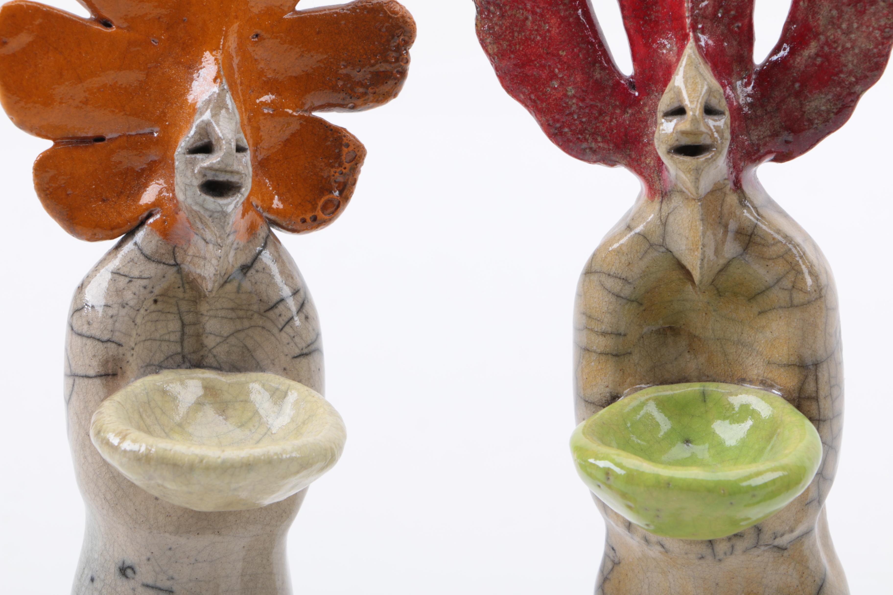 Signed Raku Fired Art Pottery Figurines