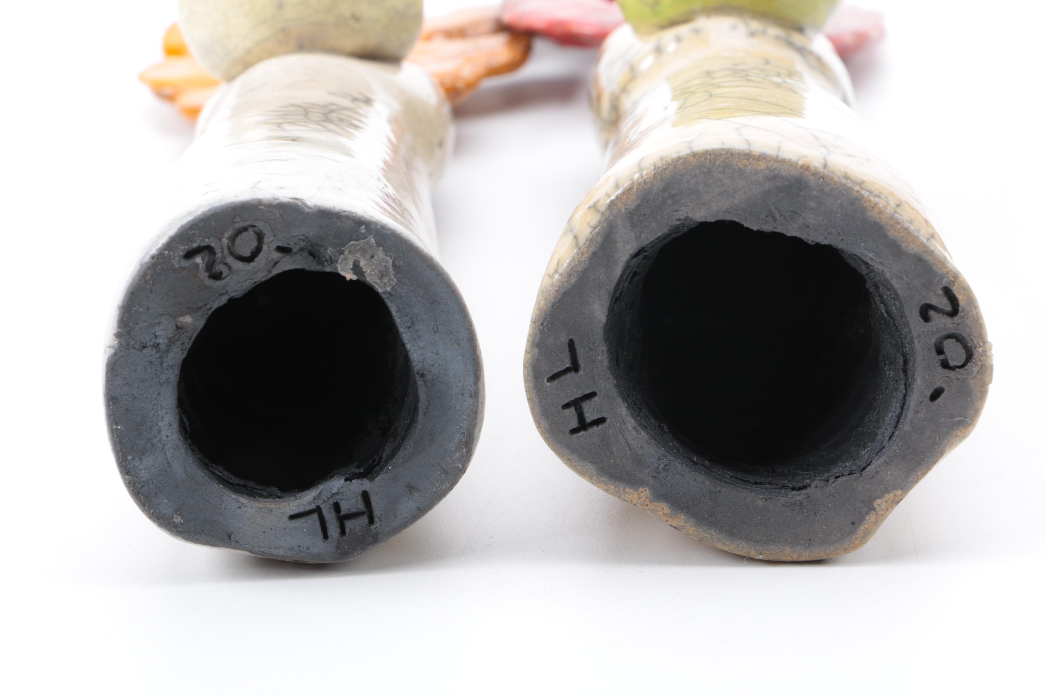 Signed Raku Fired Art Pottery Figurines