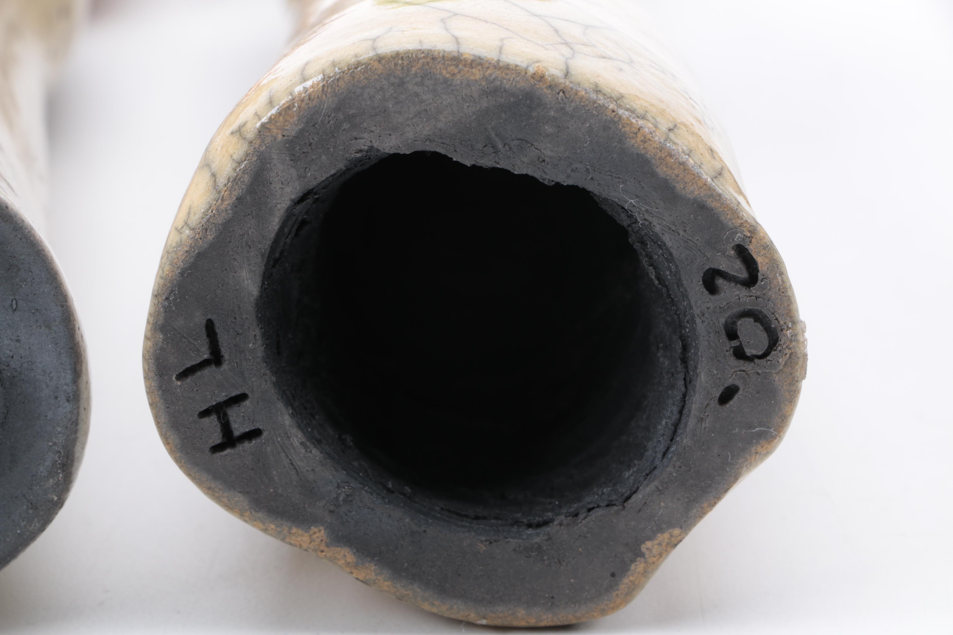 Signed Raku Fired Art Pottery Figurines