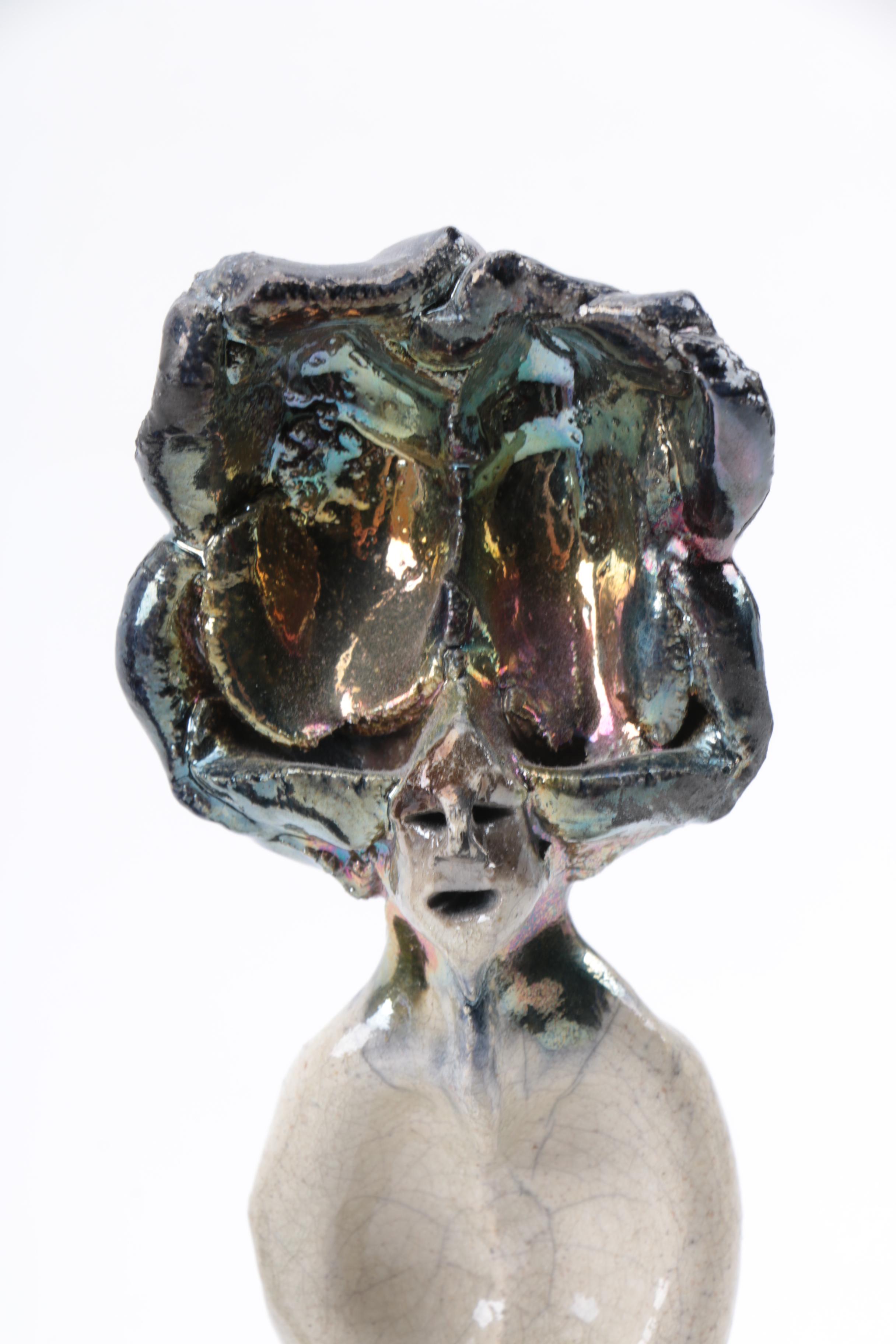 Signed Raku Fired Art Pottery Figurines