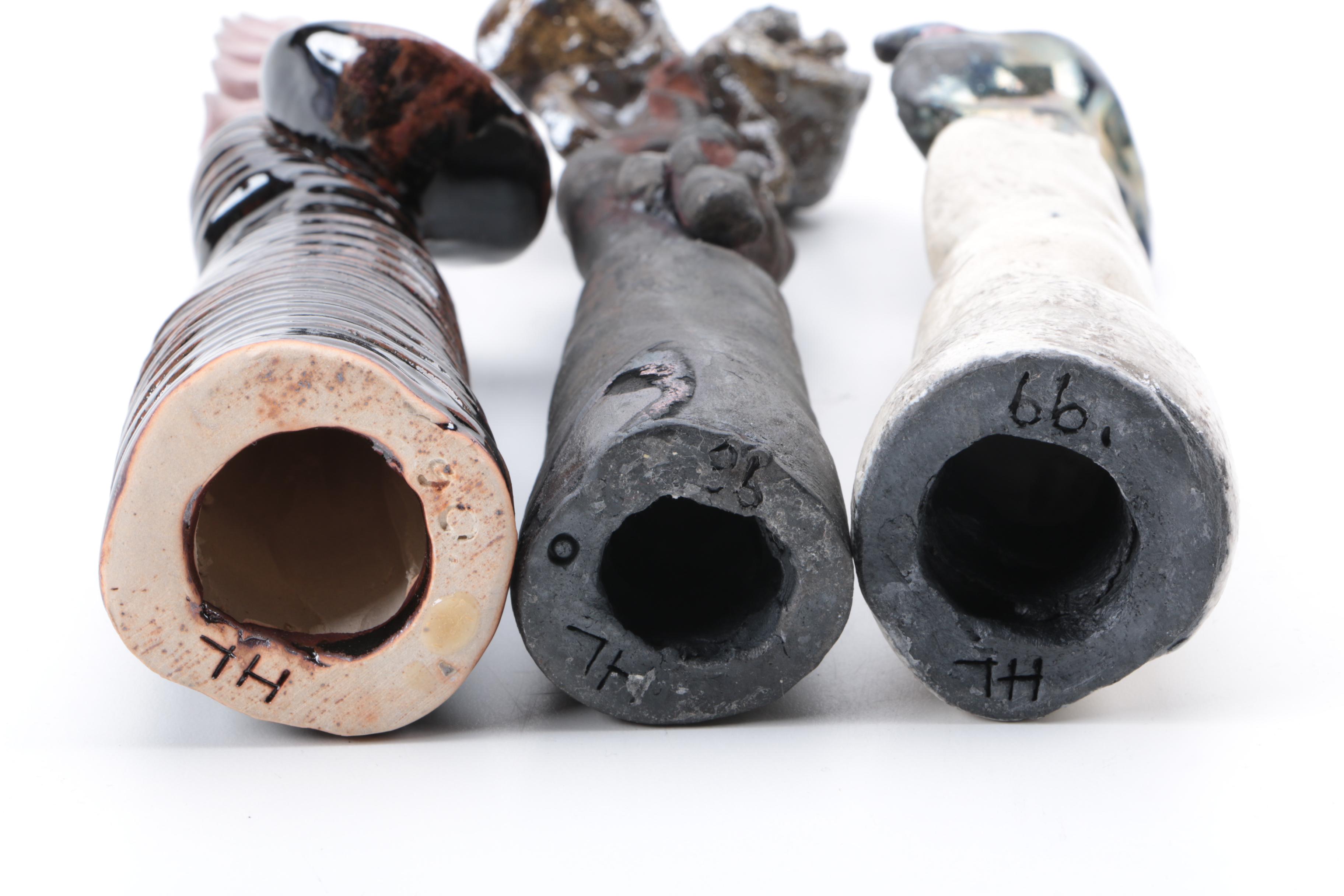 Signed Raku Fired Art Pottery Figurines