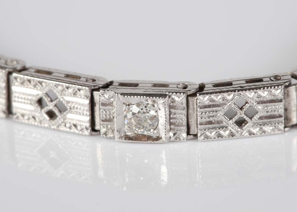 Edwardian Style 14K White Gold Diamond and Sapphire Bracelet