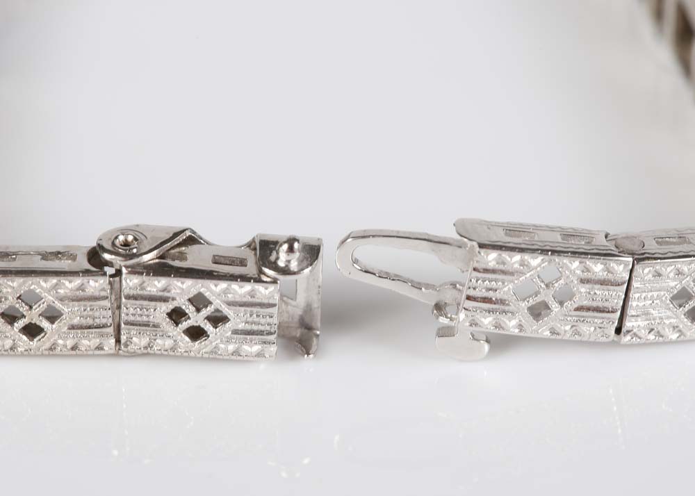 Edwardian Style 14K White Gold Diamond and Sapphire Bracelet