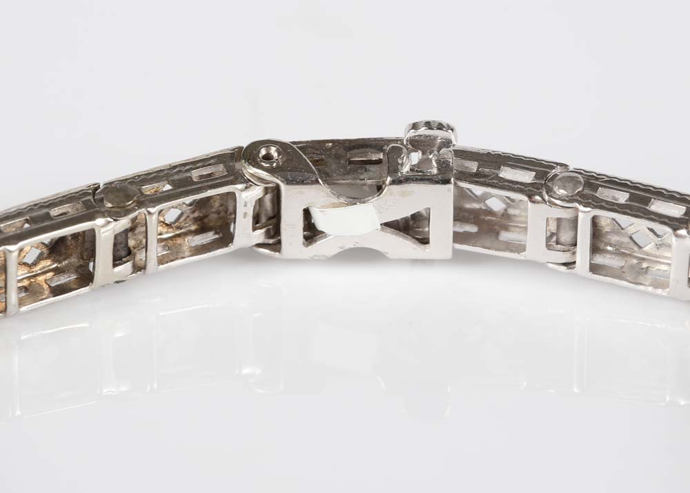 Edwardian Style 14K White Gold Diamond and Sapphire Bracelet