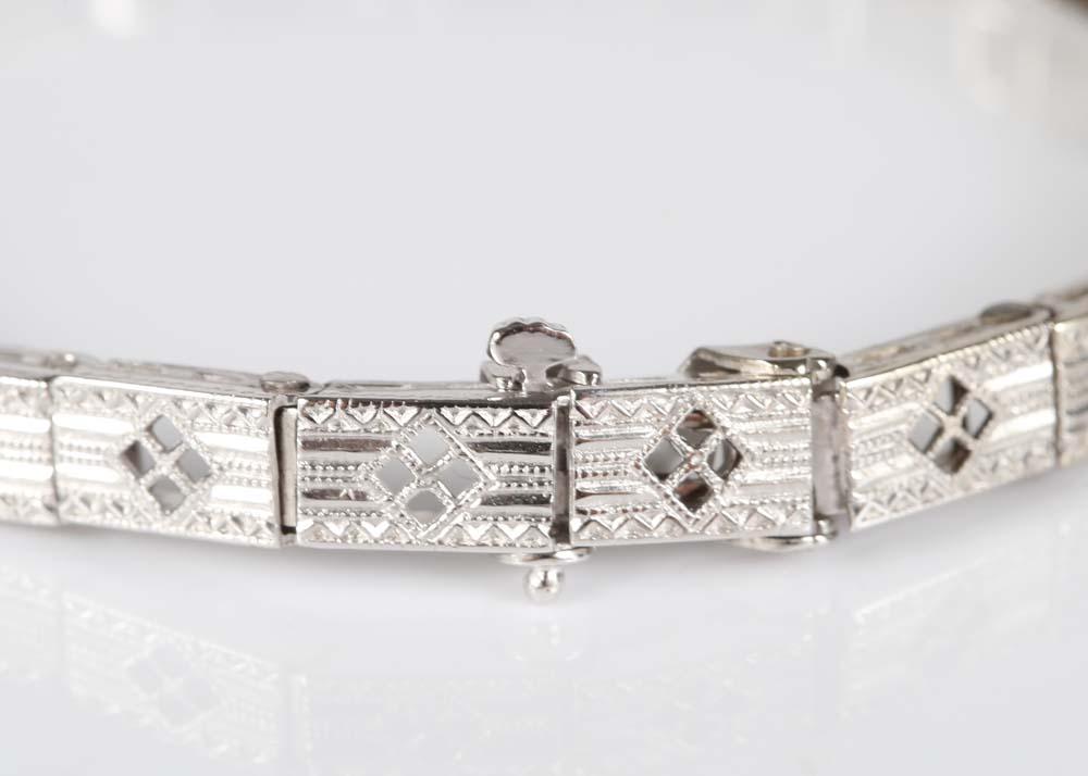 Edwardian Style 14K White Gold Diamond and Sapphire Bracelet