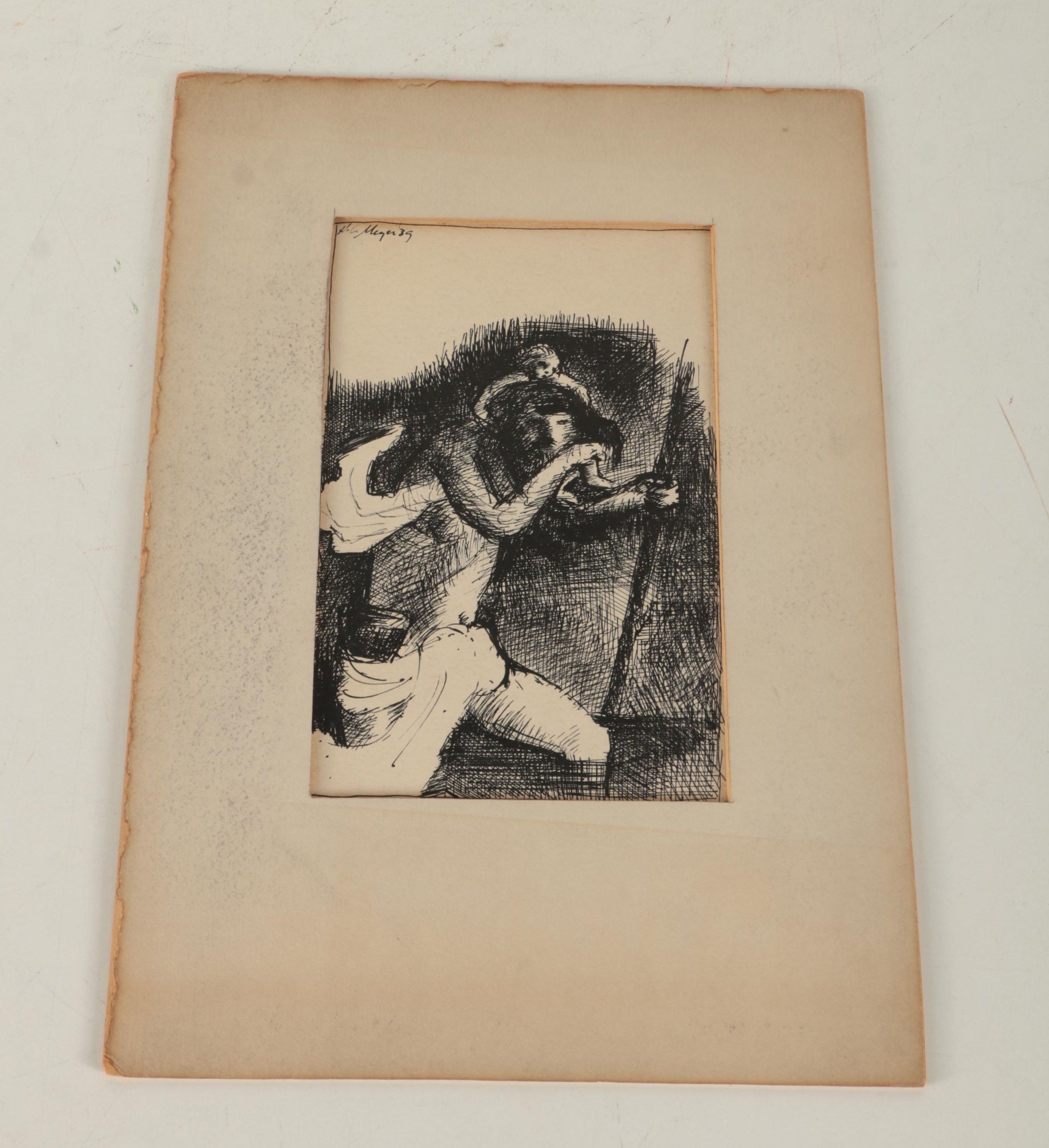 Collection of Ink and Graphite Drawings Featuring Henry C. Meyer