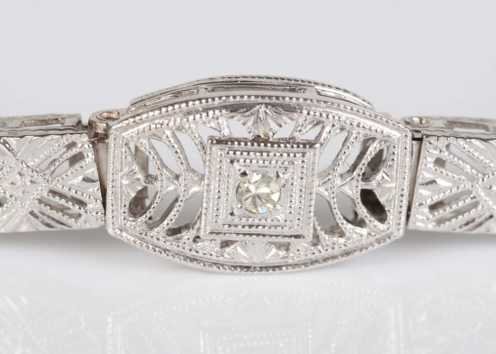 Edwardian Inspired 14K White Gold Diamond and Sapphire Bracelet