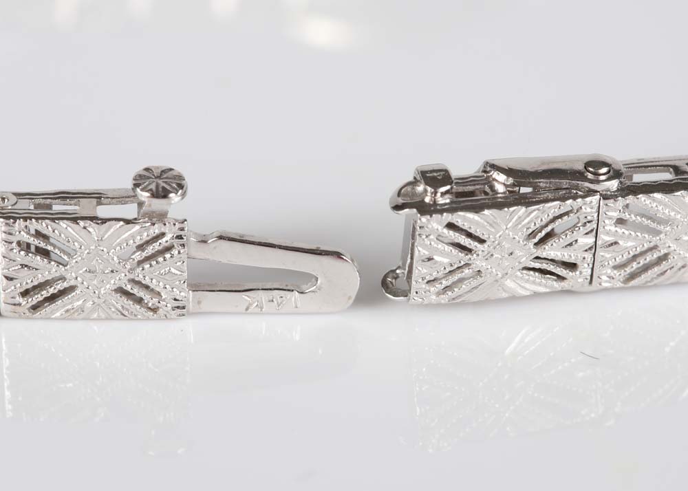 Edwardian Inspired 14K White Gold Diamond and Sapphire Bracelet