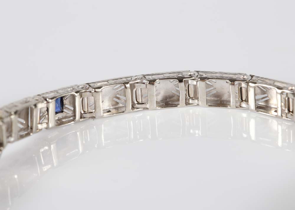 Edwardian Inspired 14K White Gold Diamond and Sapphire Bracelet