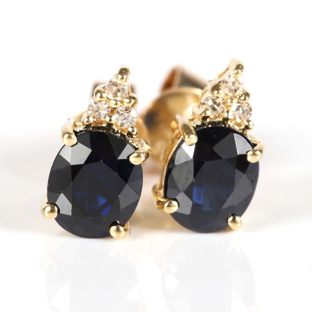 14K Yellow Gold 1.30 CTW Sapphire and Diamond Earrings