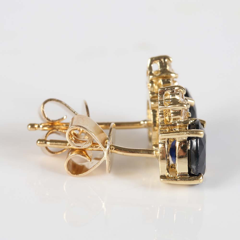 14K Yellow Gold 1.30 CTW Sapphire and Diamond Earrings