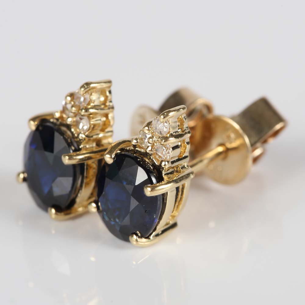 14K Yellow Gold 1.30 CTW Sapphire and Diamond Earrings