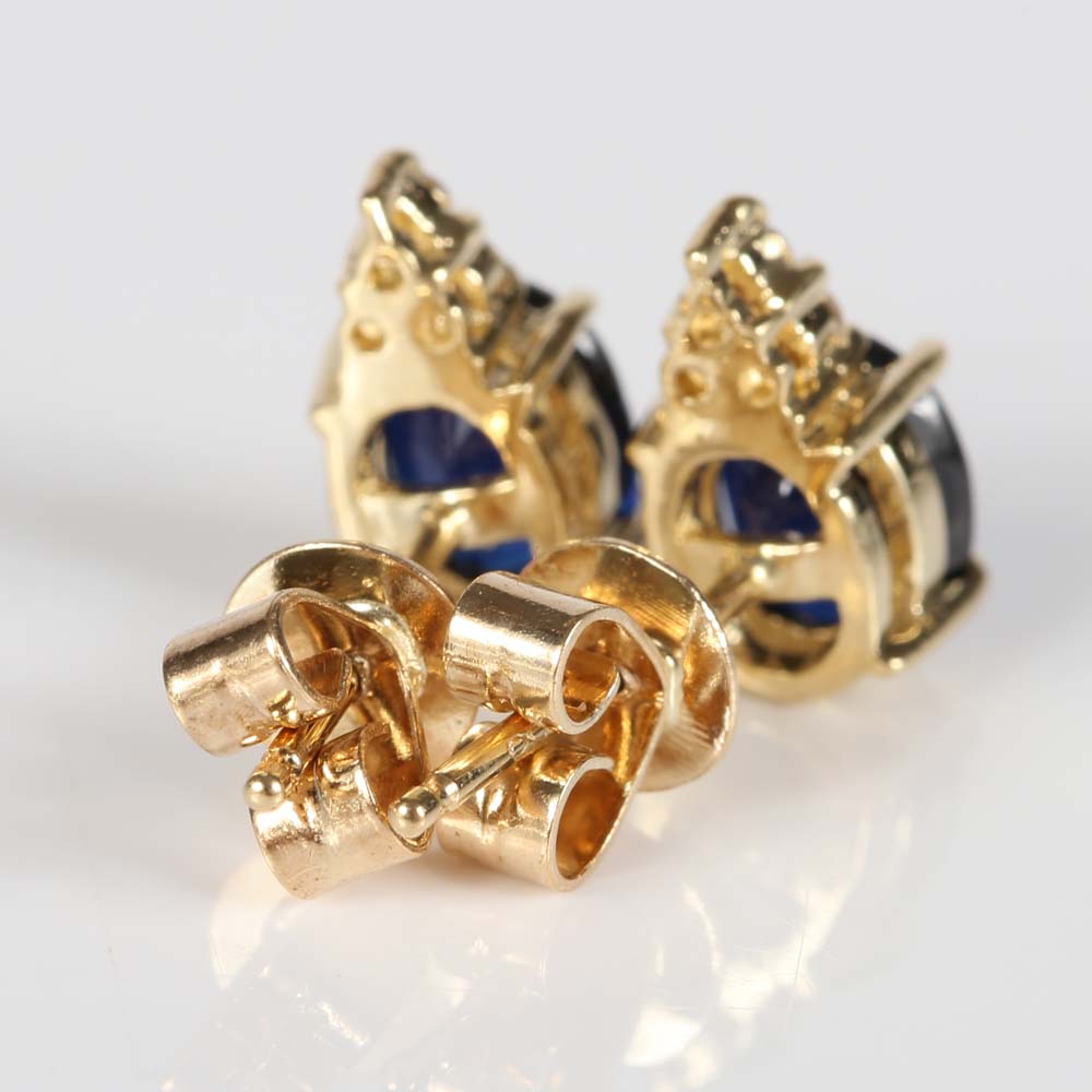 14K Yellow Gold 1.30 CTW Sapphire and Diamond Earrings