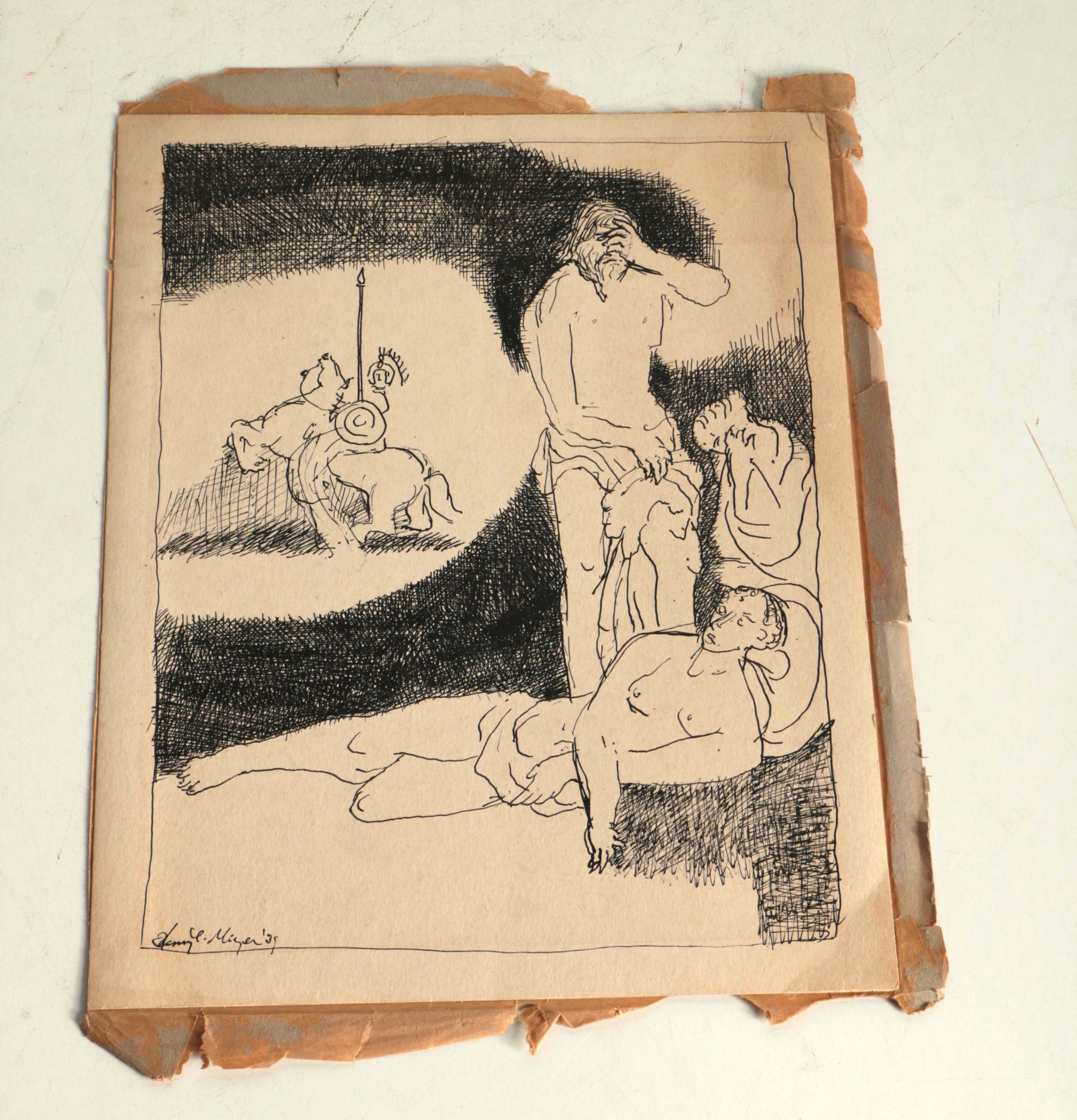 Collection of Ink and Graphite Drawings Featuring Henry C. Meyer