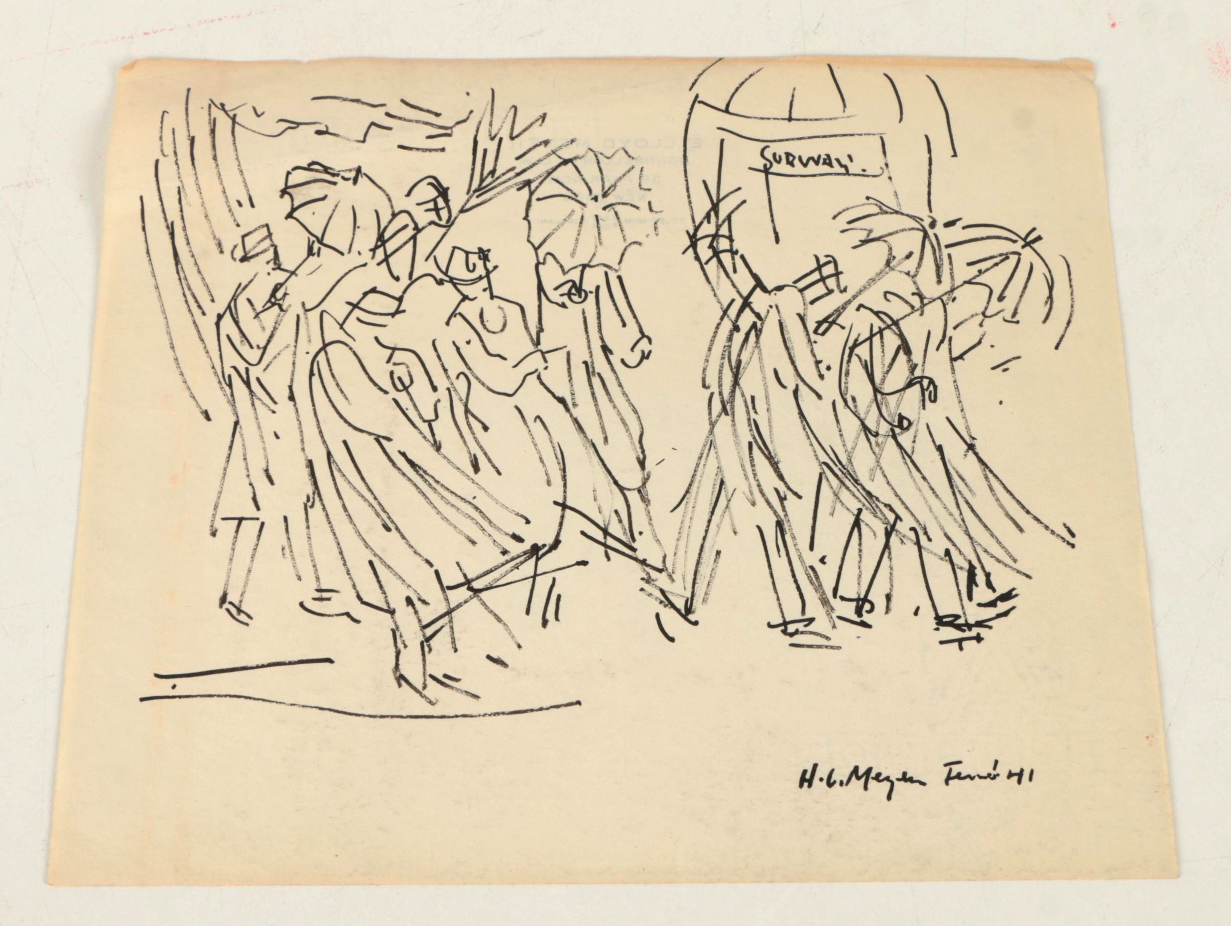 Collection of Ink and Graphite Drawings Featuring Henry C. Meyer