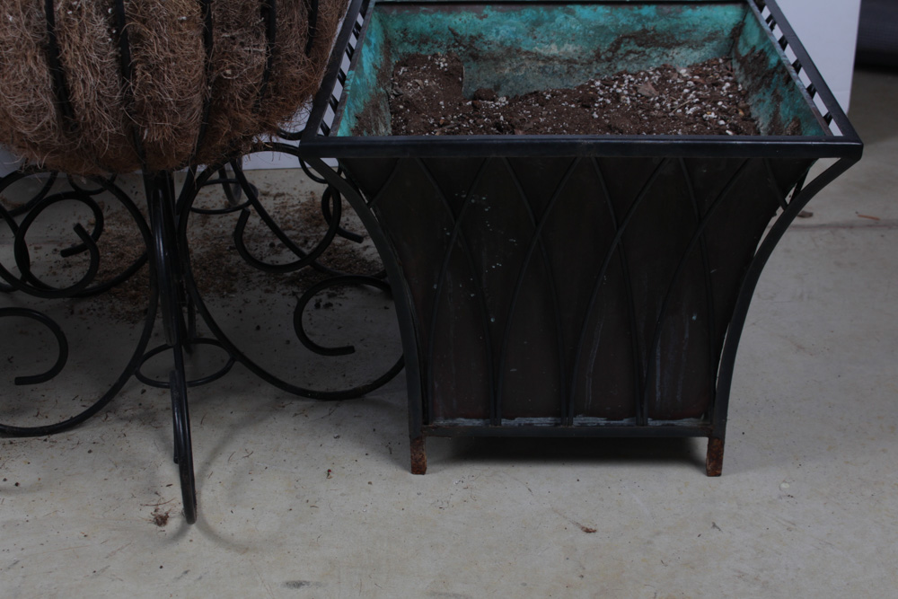 Wrought Iron and Copper Planters