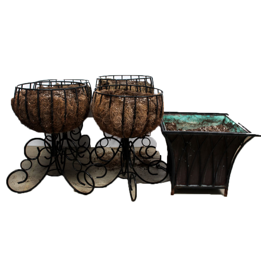 Wrought Iron and Copper Planters