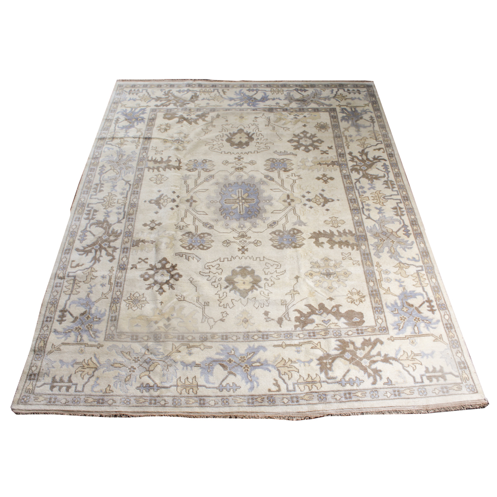 Hand-Knotted Pakistani Oushak Chobi Area Rug