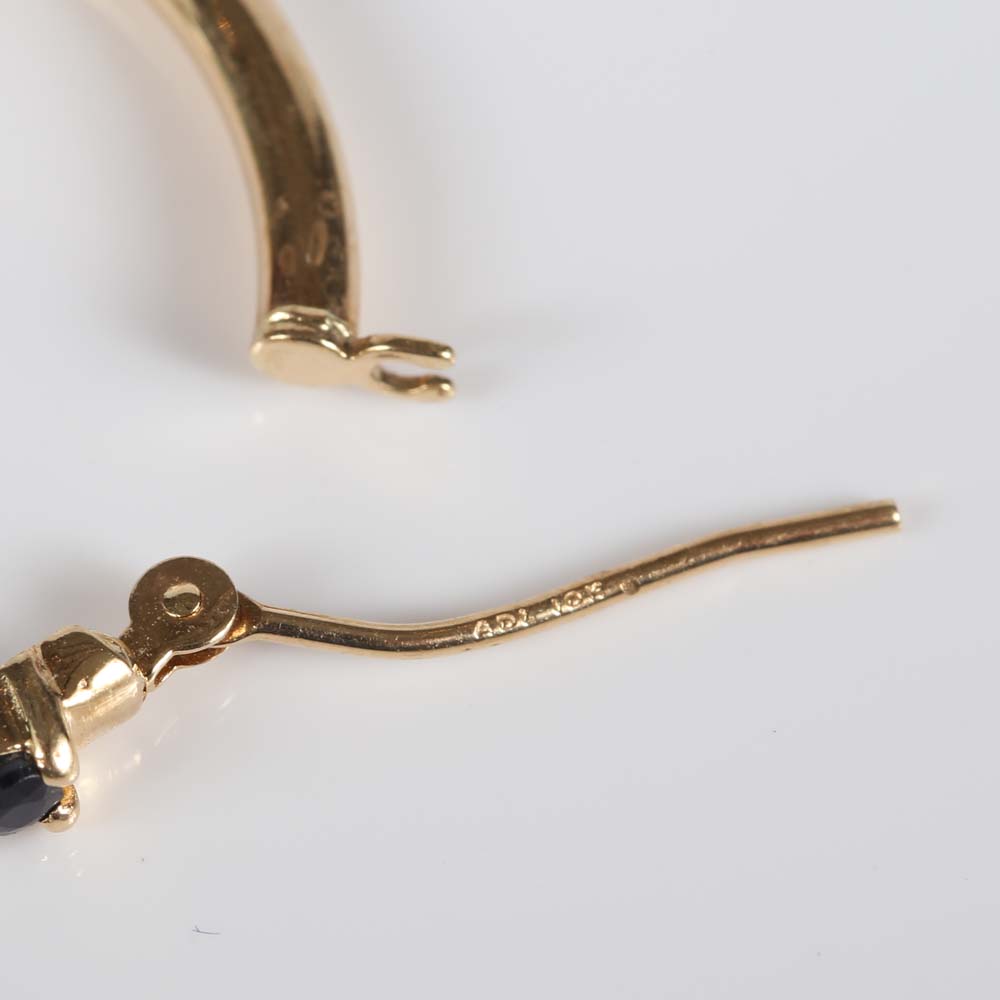 10K Yellow Gold Sapphire and Diamond Hoop Earrings