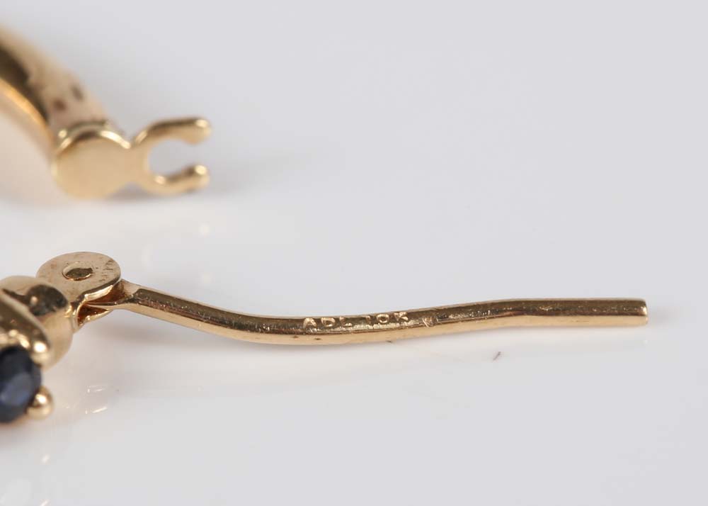 10K Yellow Gold Sapphire and Diamond Hoop Earrings