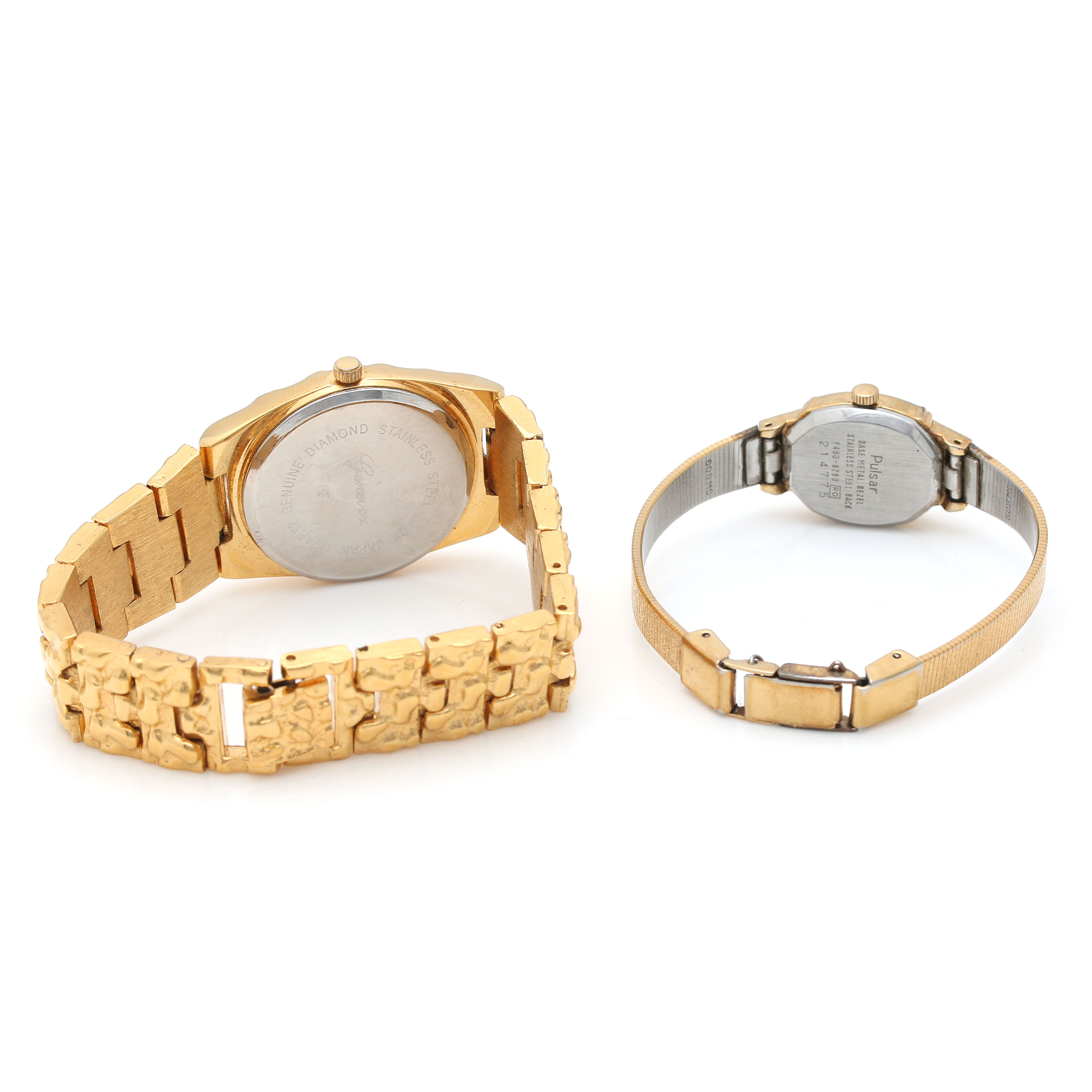 An Assortment of Gold Tone Watches Including Genevex and Pulsar