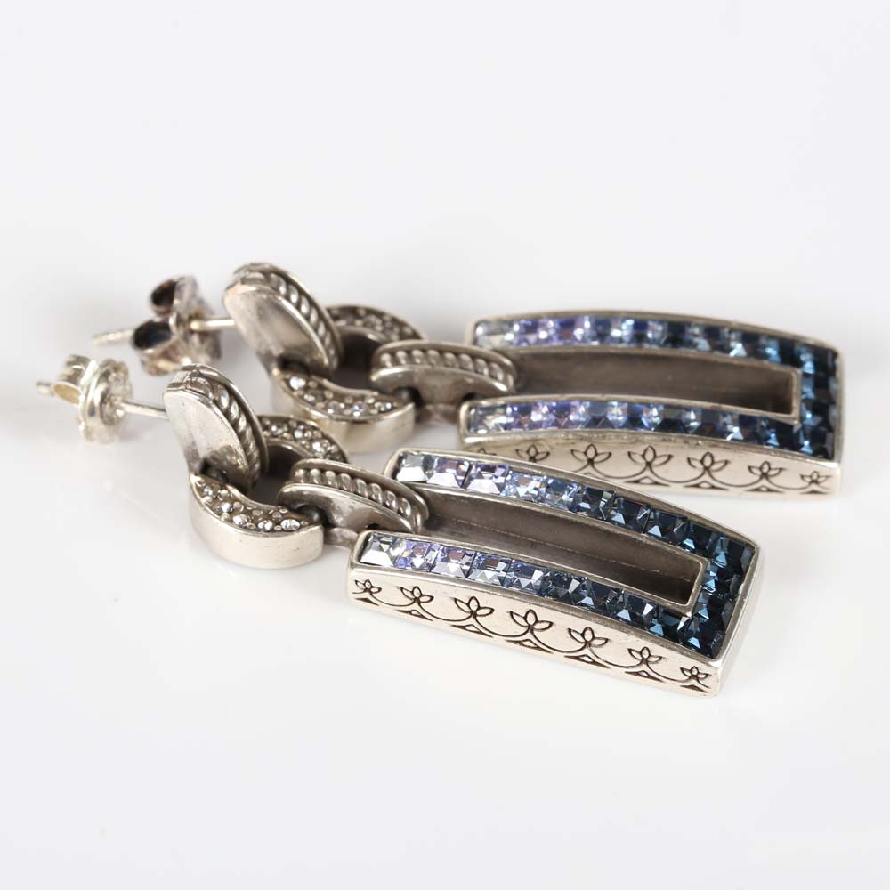 Silvertone and Crystal Dangle Earrings