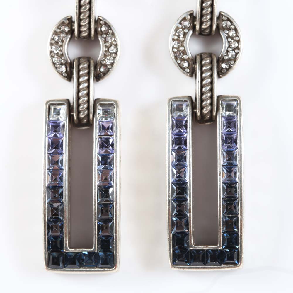 Silvertone and Crystal Dangle Earrings