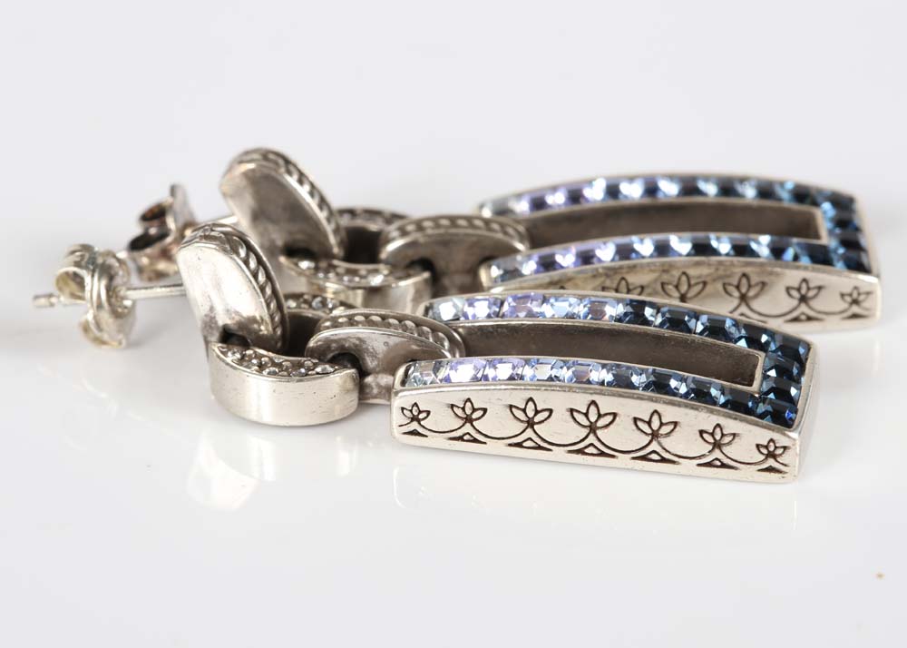 Silvertone and Crystal Dangle Earrings