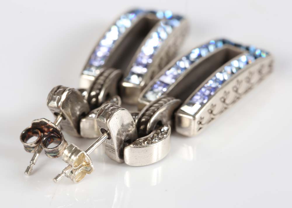 Silvertone and Crystal Dangle Earrings