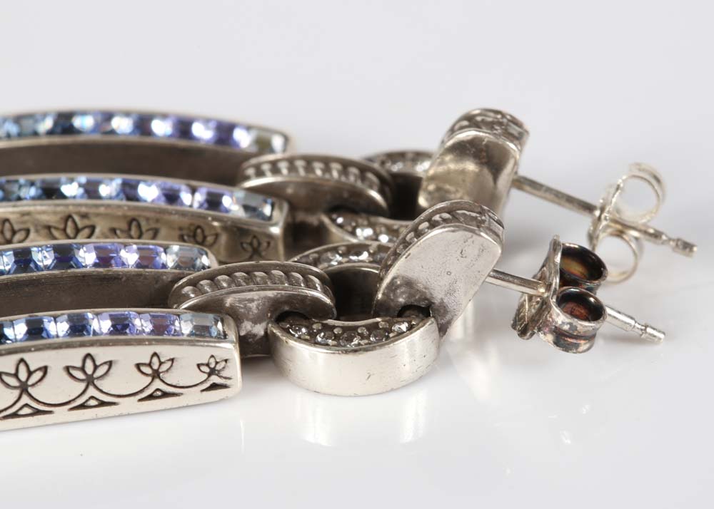 Silvertone and Crystal Dangle Earrings