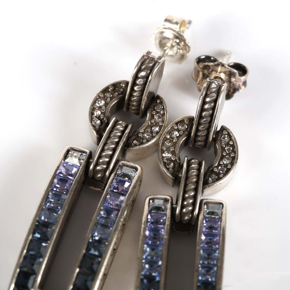 Silvertone and Crystal Dangle Earrings