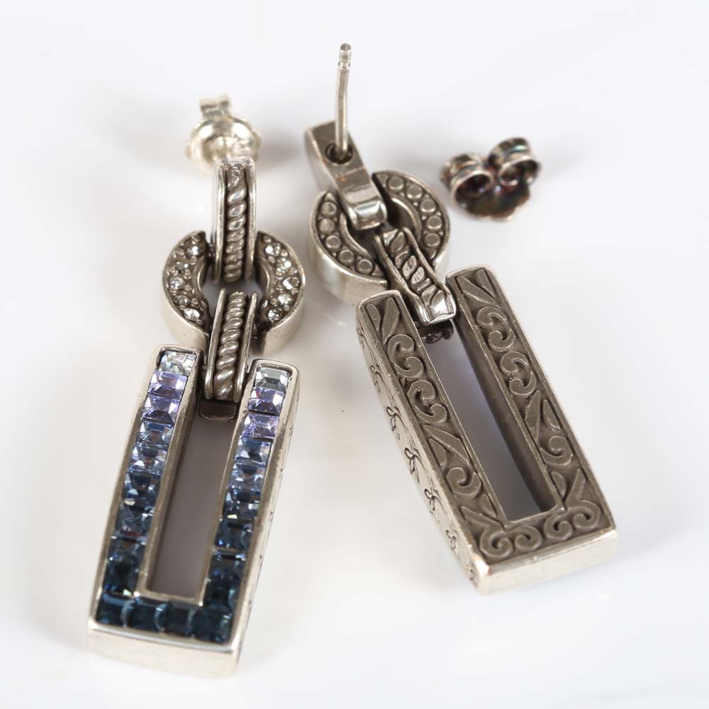 Silvertone and Crystal Dangle Earrings
