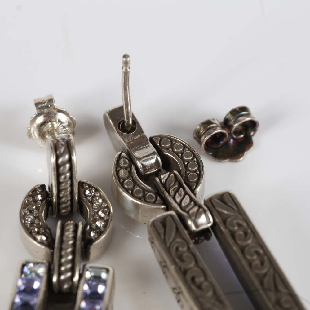 Silvertone and Crystal Dangle Earrings