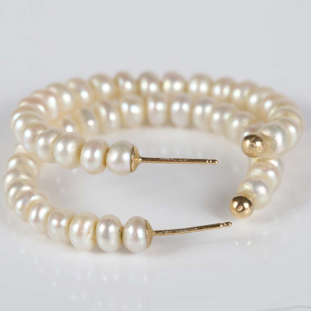 14K Freshwater Pearl Hoop Earrings