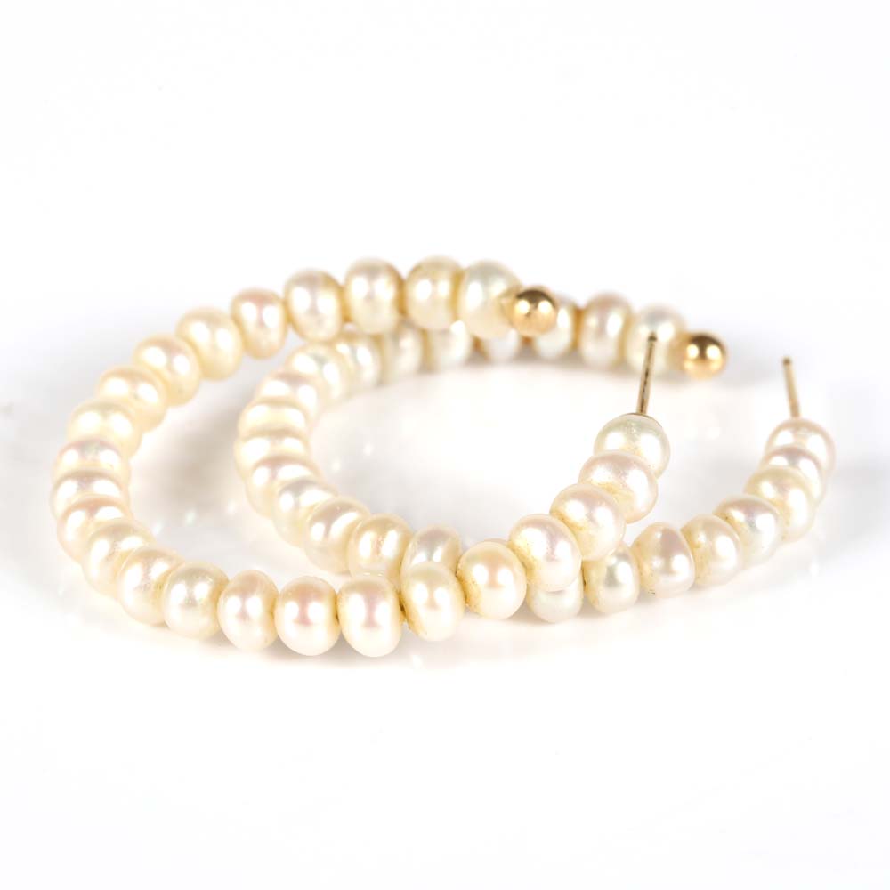 14K Freshwater Pearl Hoop Earrings