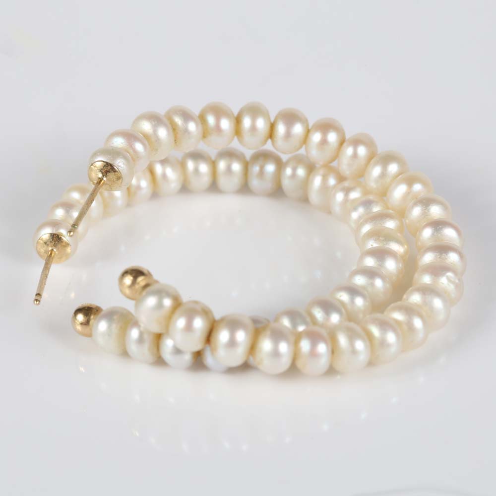 14K Freshwater Pearl Hoop Earrings