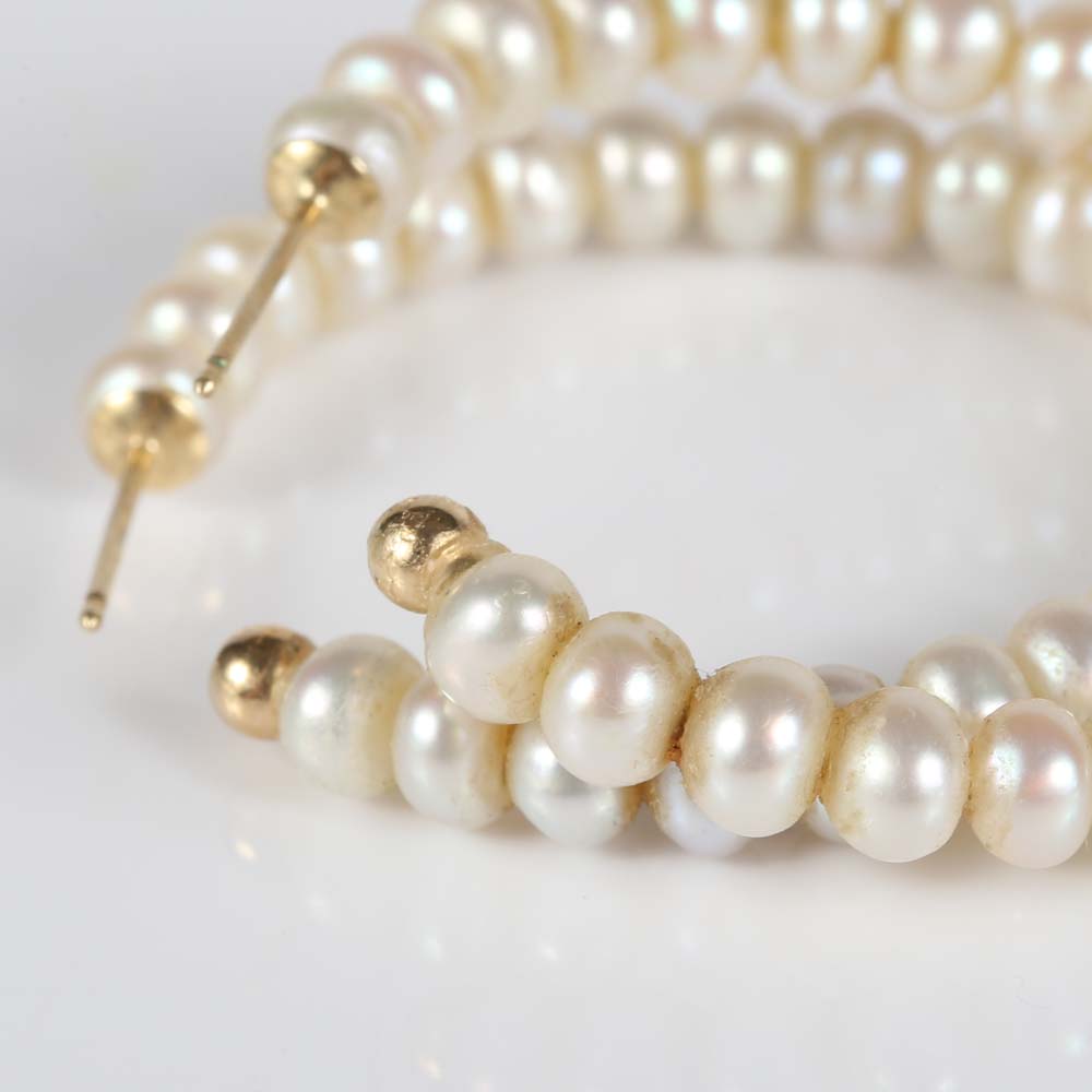 14K Freshwater Pearl Hoop Earrings