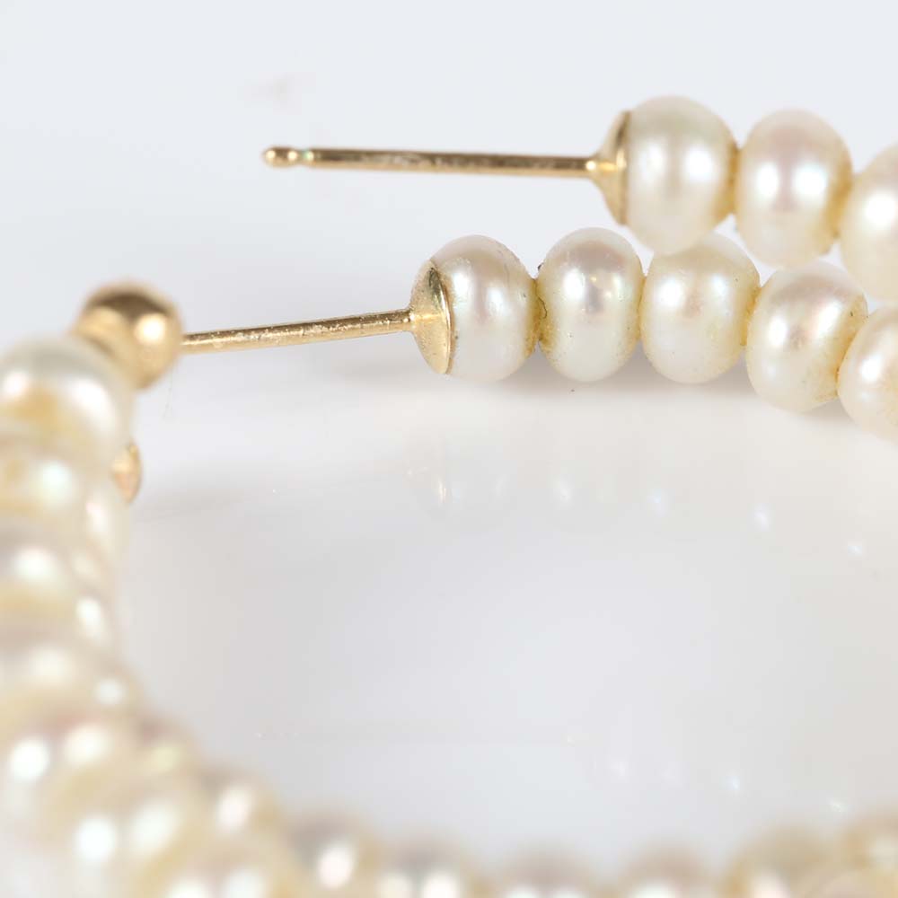 14K Freshwater Pearl Hoop Earrings