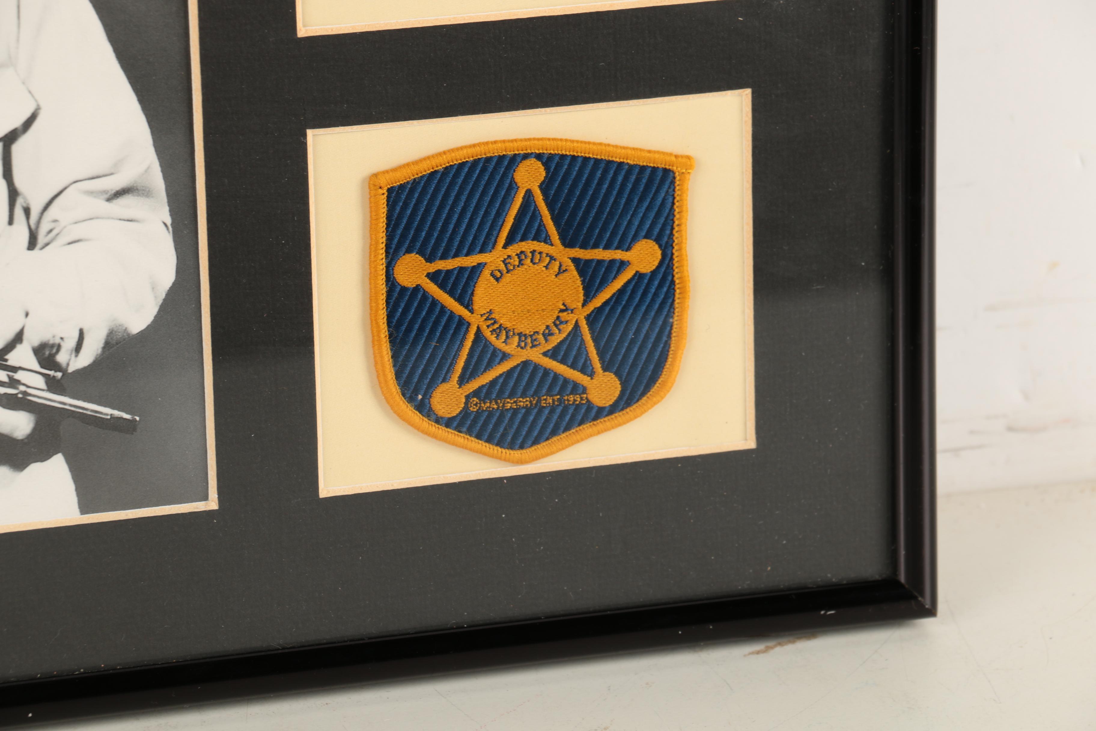 Don Knotts Autographed Barney Fife Print and Mayberry Badge