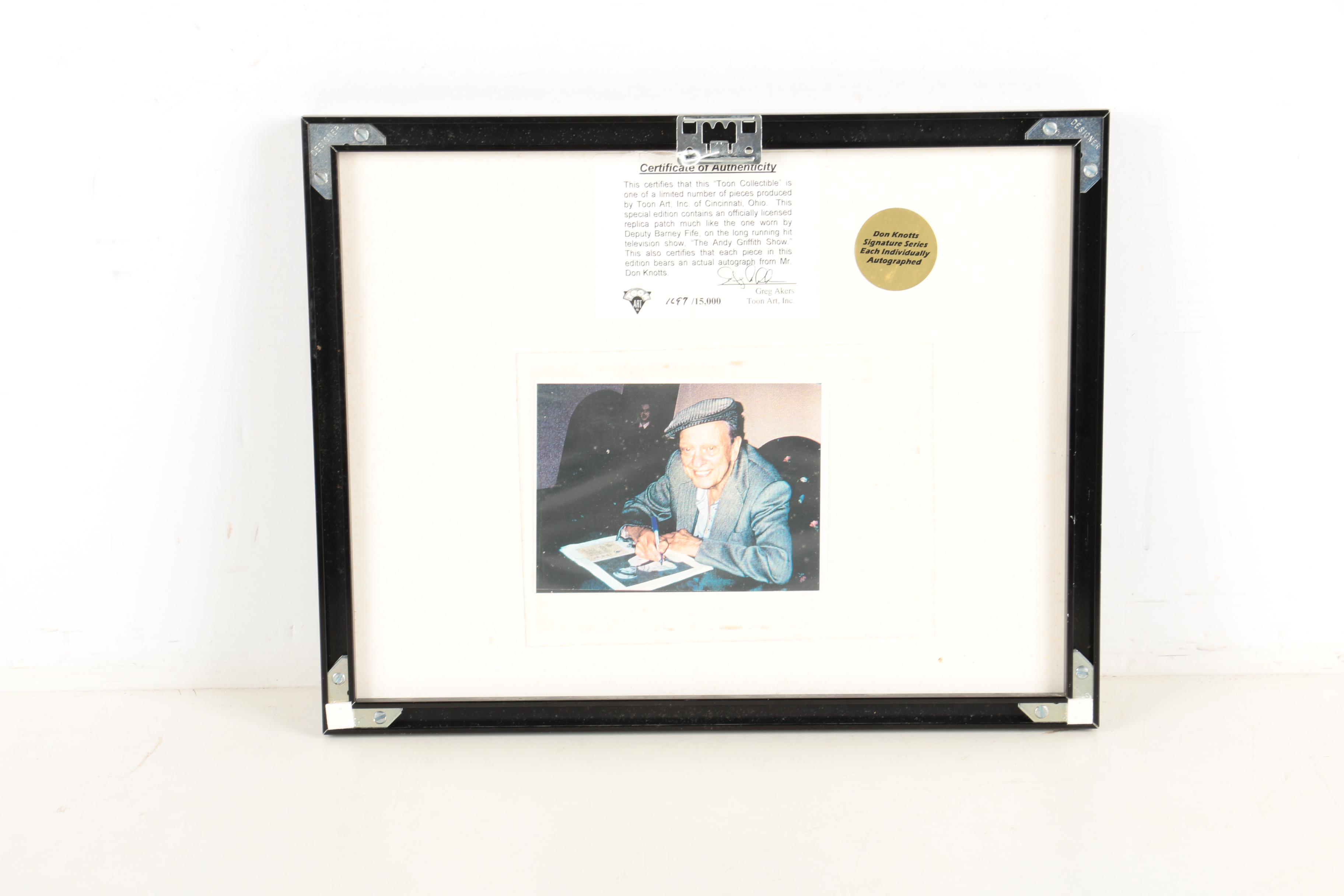 Don Knotts Autographed Barney Fife Print and Mayberry Badge