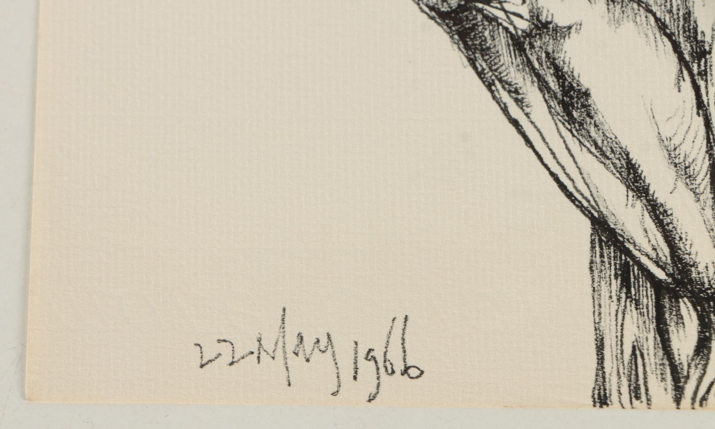 Henry C. Meyer 1960s Ink Sketches on Paper of Christ on the Cross