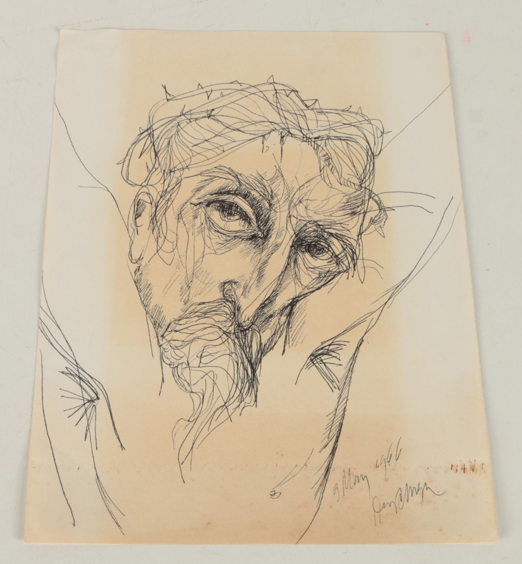 Henry C. Meyer 1960s Ink Sketches on Paper of Christ on the Cross