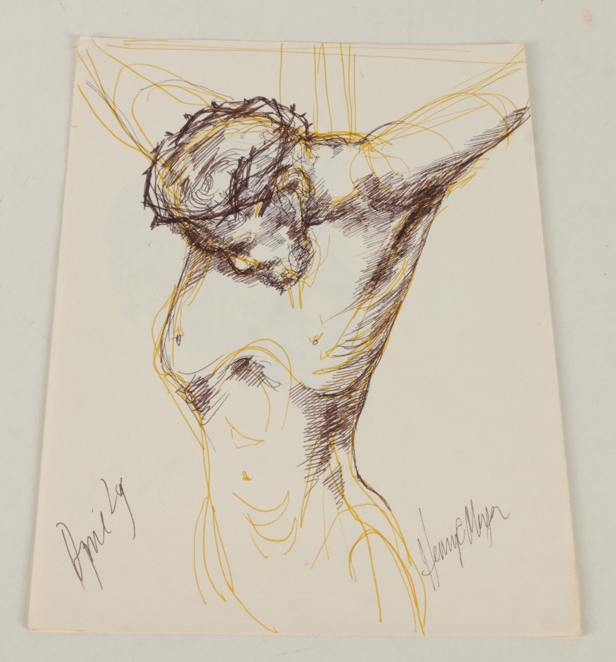 Henry C. Meyer 1960s Ink Sketches on Paper of Christ on the Cross