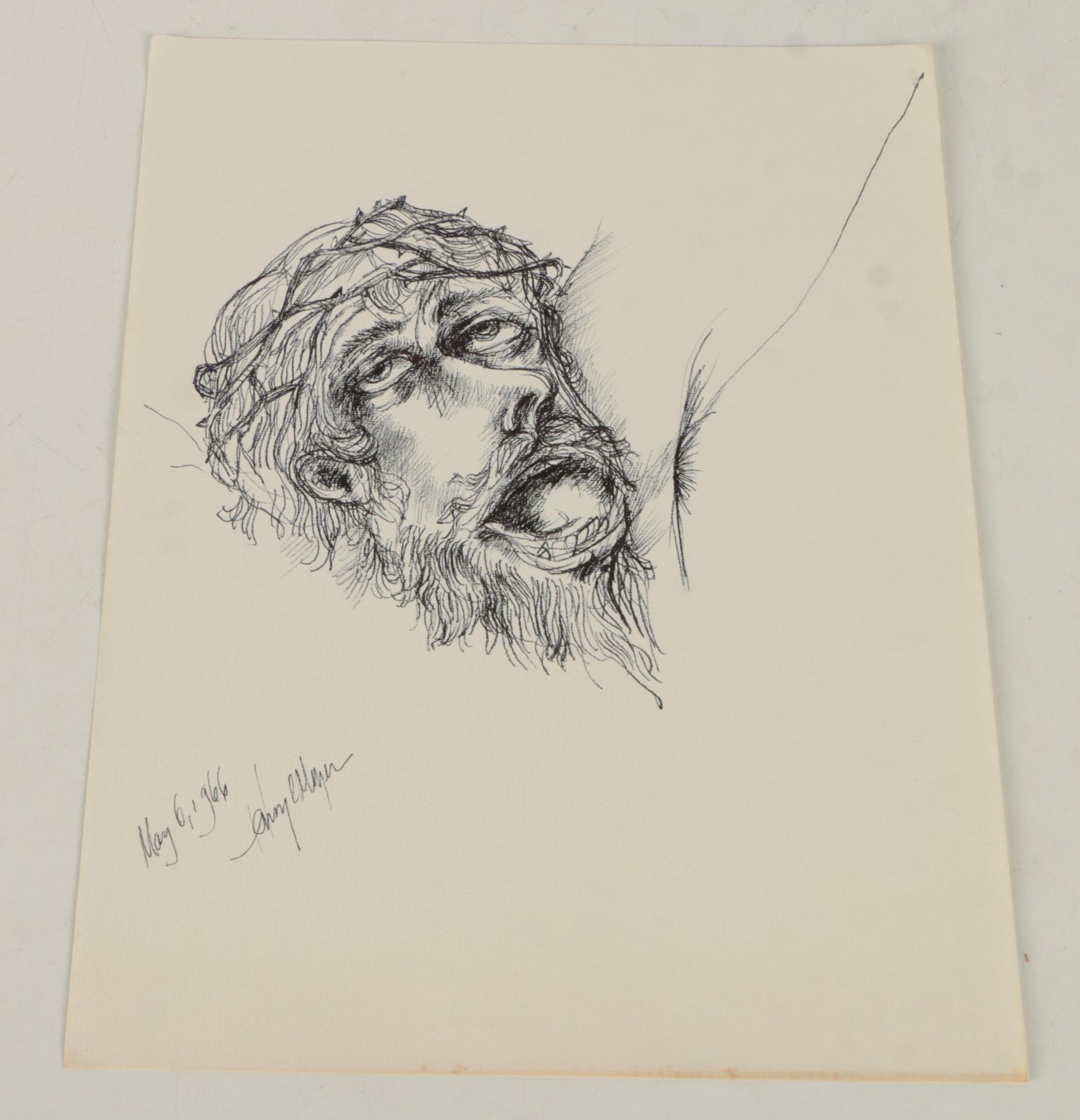 Henry C. Meyer 1960s Ink Sketches on Paper of Christ on the Cross